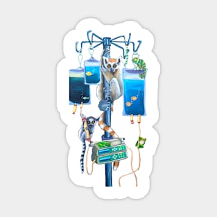 Two lemurs on an IV Pole Sticker